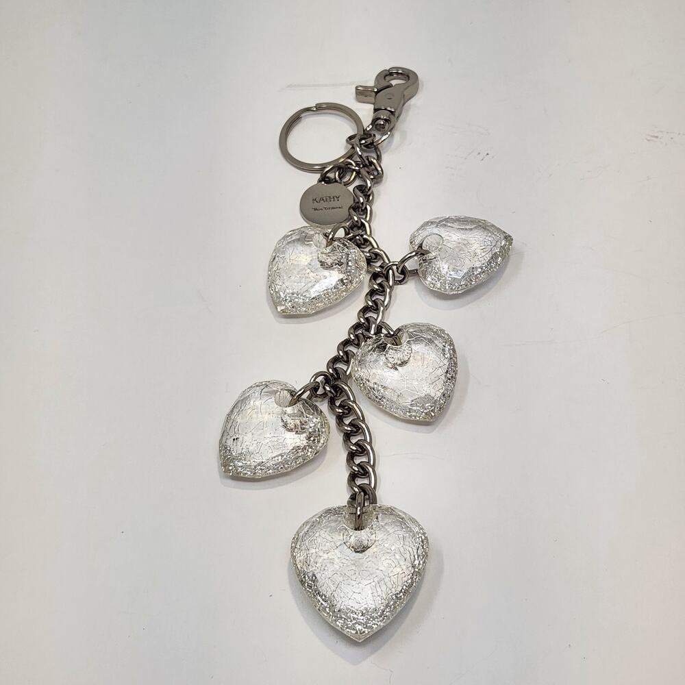 Kathy Van Zeeland Clear Crackle Heart Silver Tone Chain Purse Charm Keychain